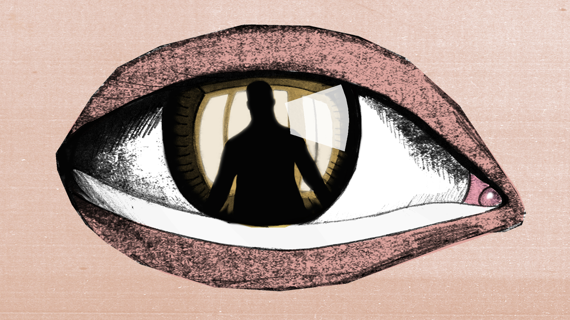 Illustration of an eye with a person in its reflection.
