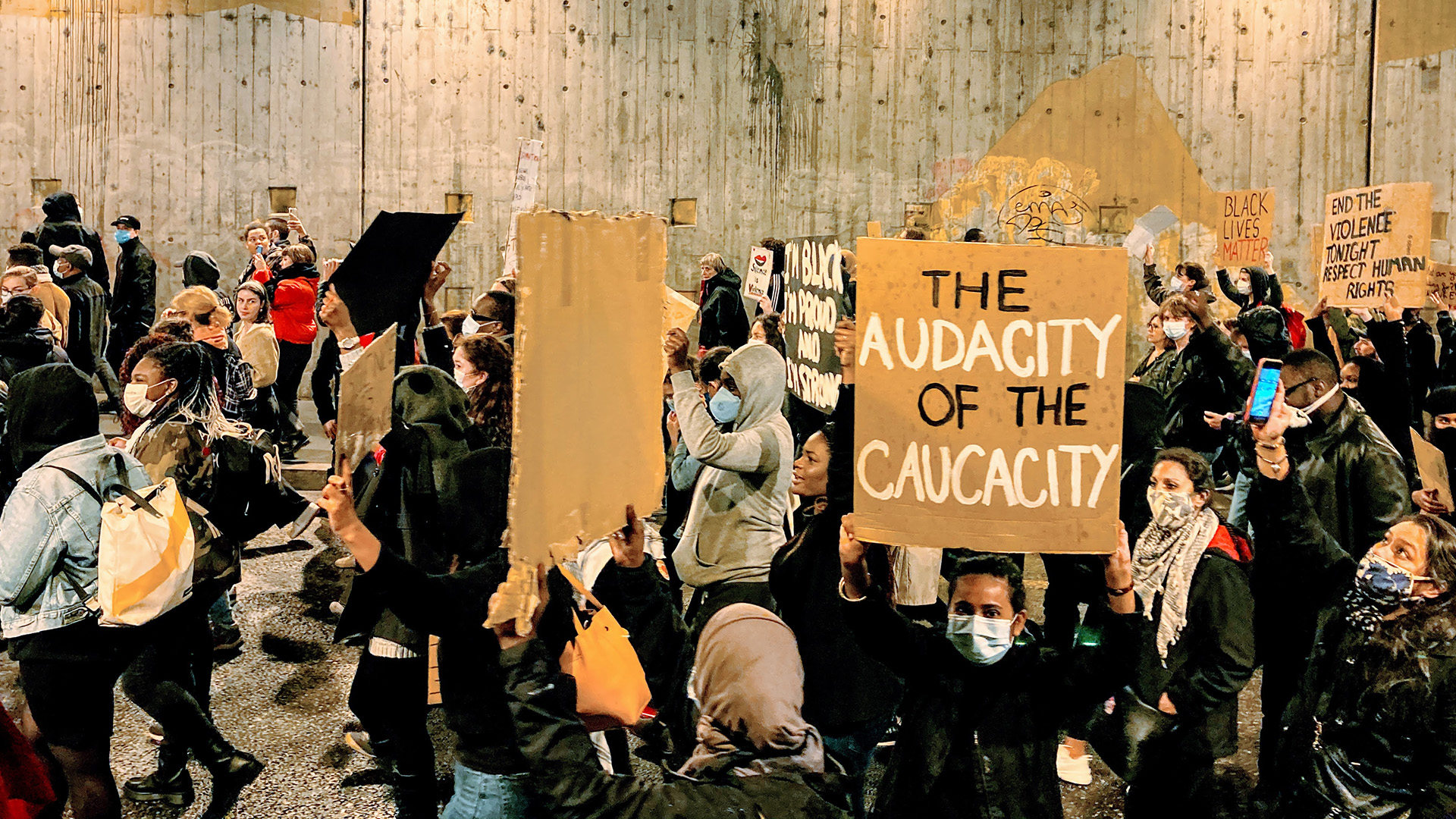 Demonstrators at Black Lives Matter demonstration in Geneva, 9 June 2020