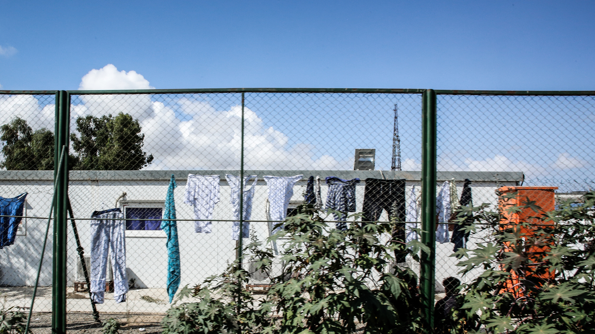 The exterior of the Gathering and Departure Facility in early September, when around 1,000 people were already inside.