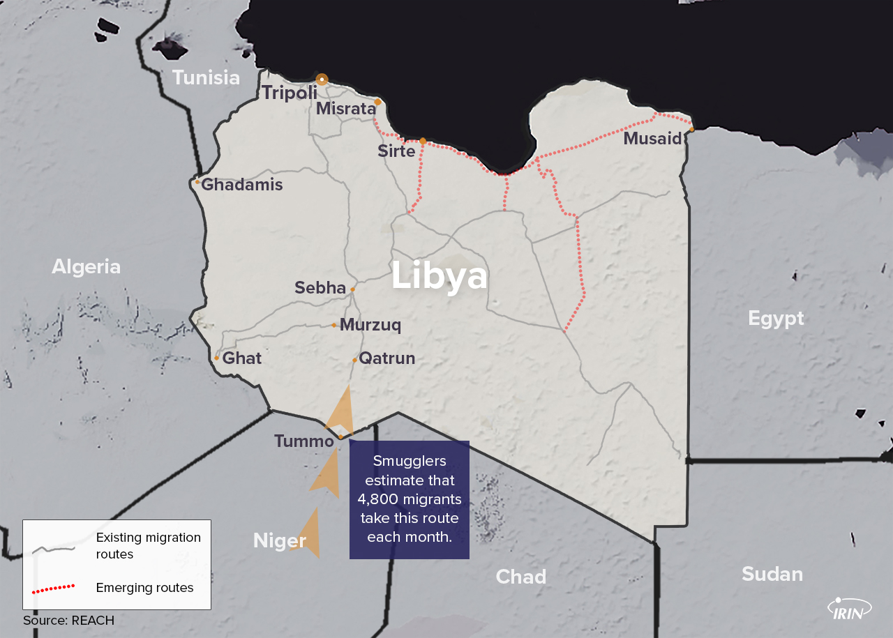 Map of Libya showing migration routes including Tummo