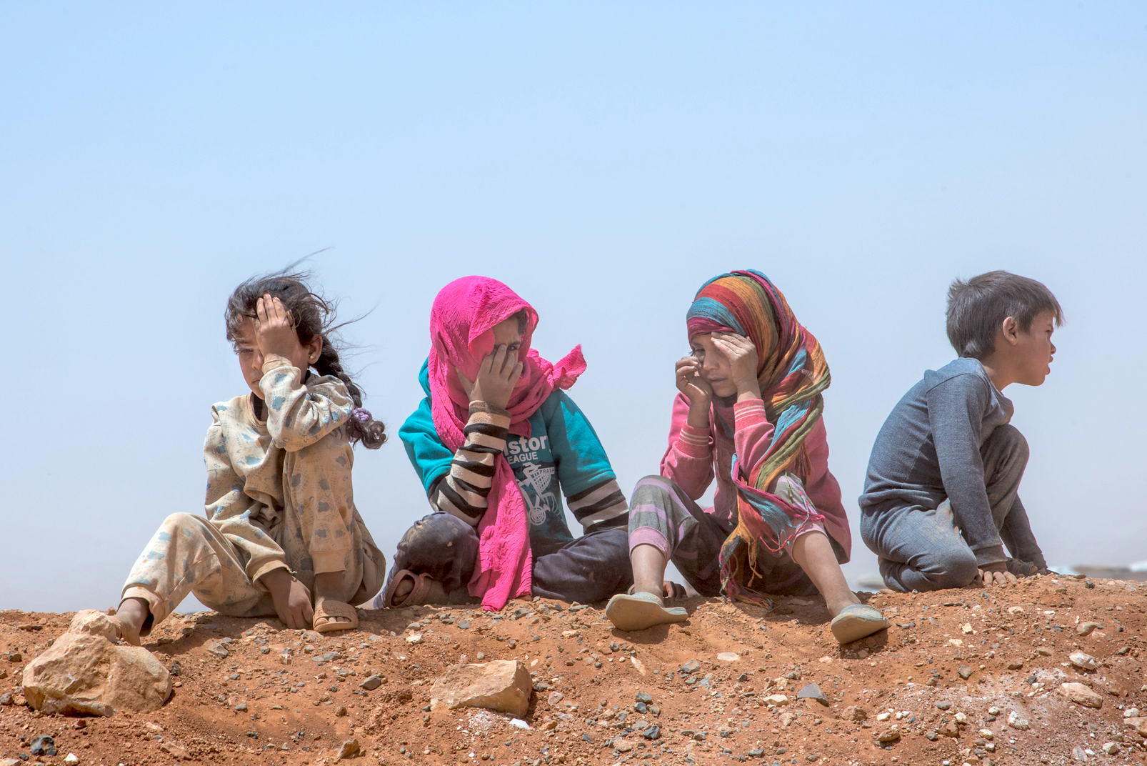 Children at Jordanian side of the no-man's-land camp of Rukban