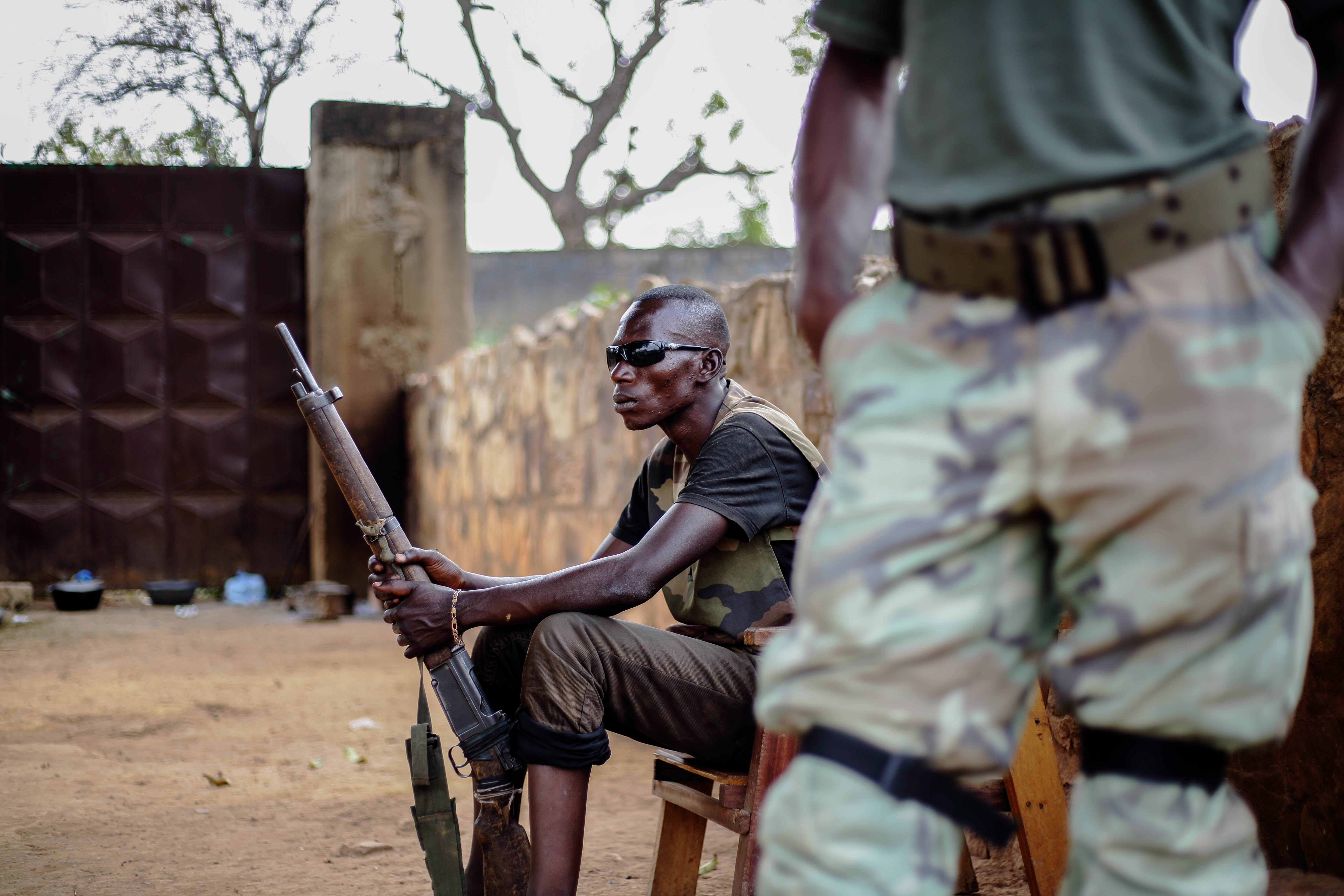 Demobilised fighters at a barracks in Bangui