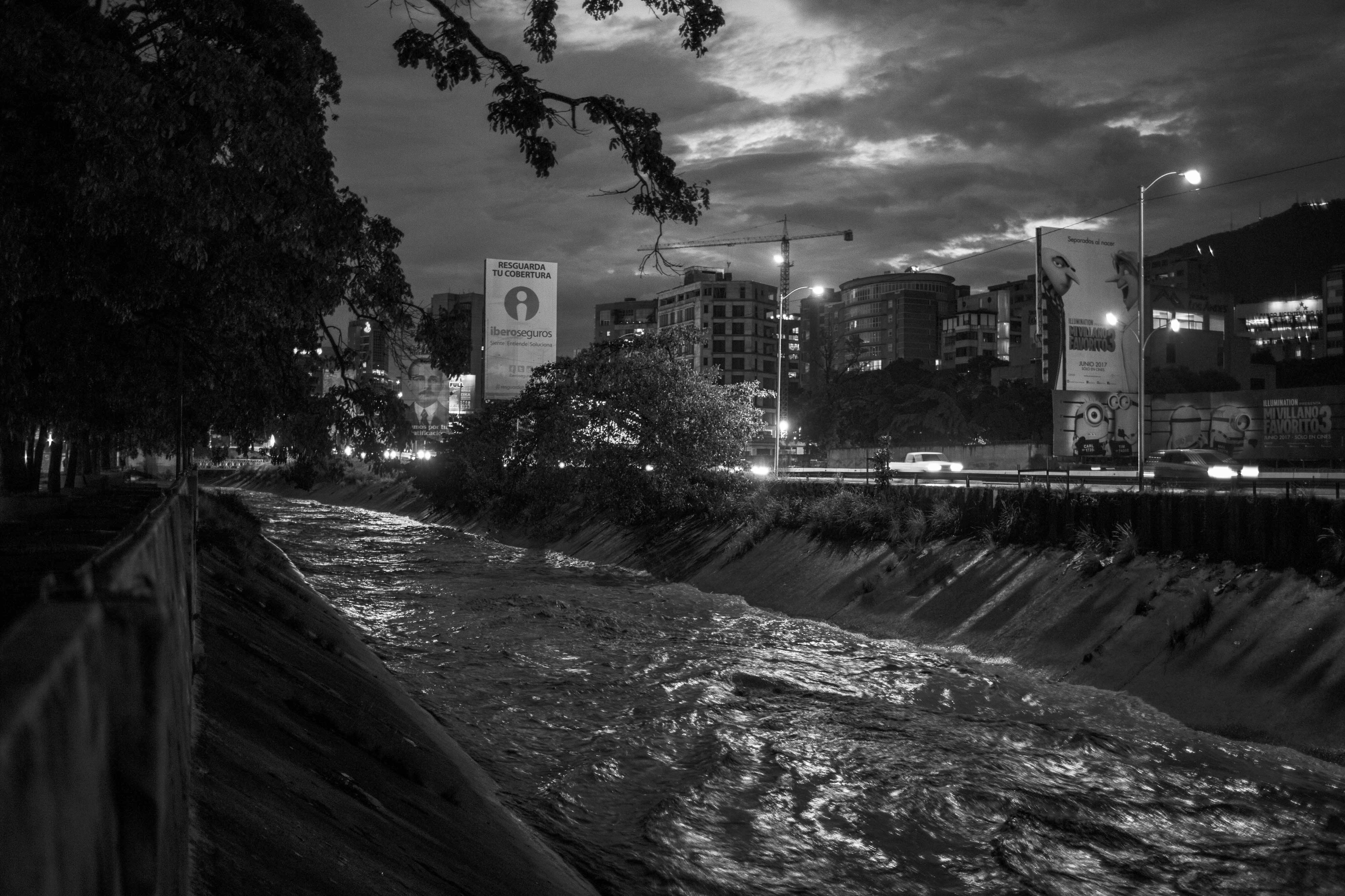 View of the Guaire River at dusk in Caracas.