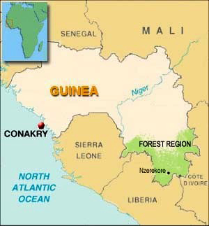 Map of Guinea showing location of Forest Region.