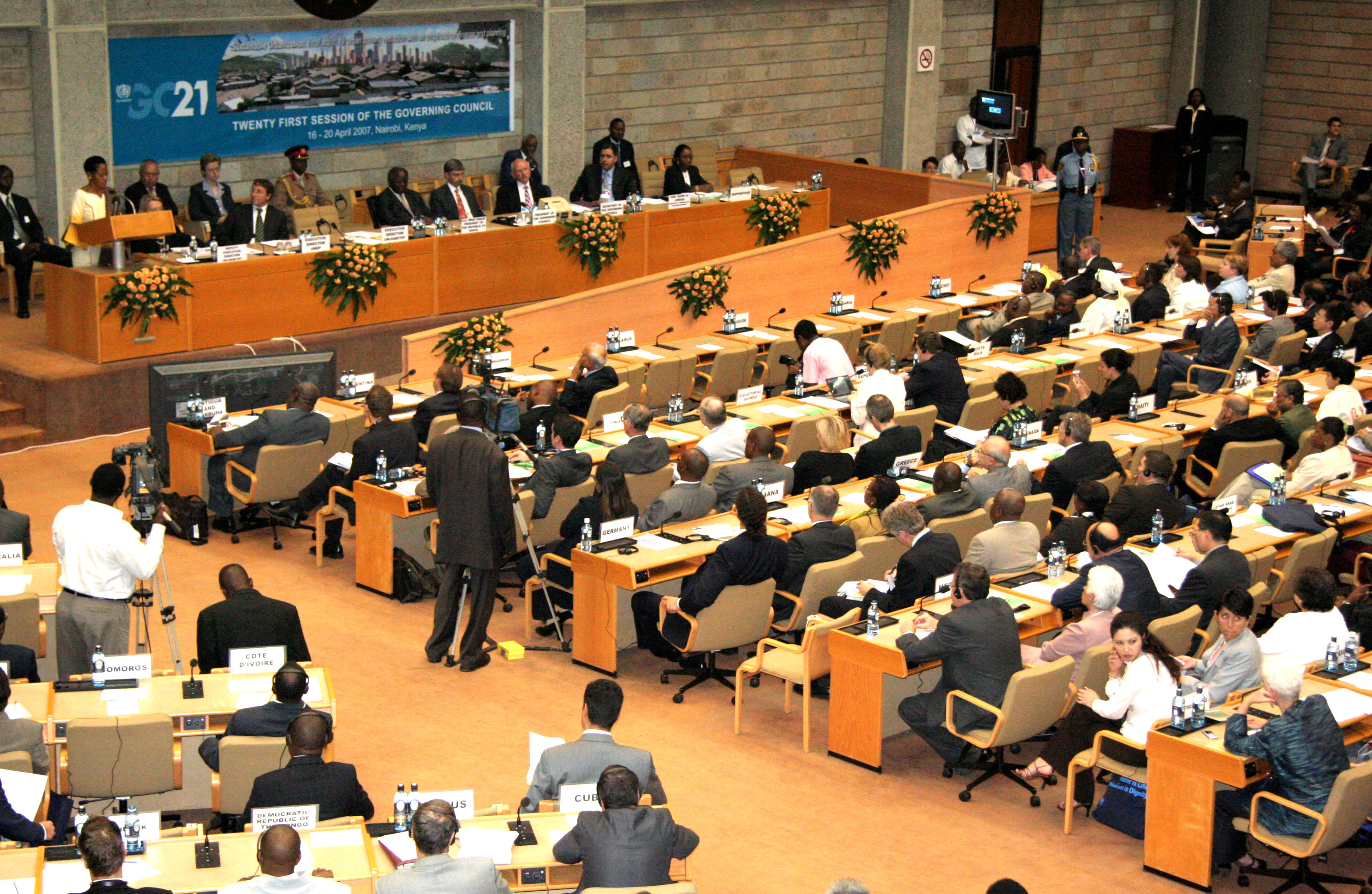 Anna Tibaijuka, Executive Director UN Habitat, giving a speech during opening of the 21st session of the governing council of the UN Habitat in Nairobi, Kenya, 16 April 2007. The session focused on the theme of Sustainable Urbanisation: local action for u