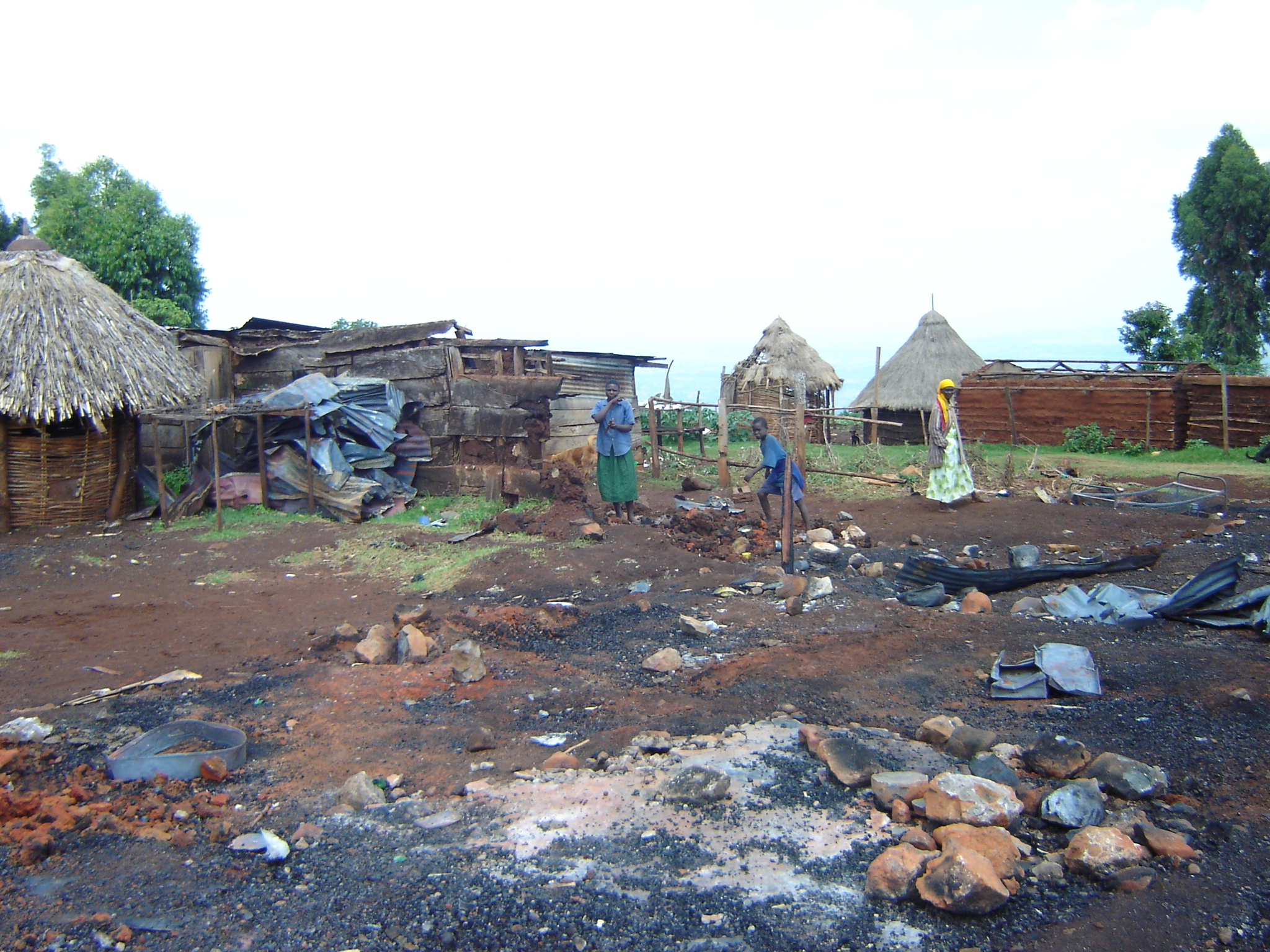 Abandoned and burnt houses, in the controversial Chebyuk settlement scheme, Mt. Elgon district, Kenya, 16 April 2007.