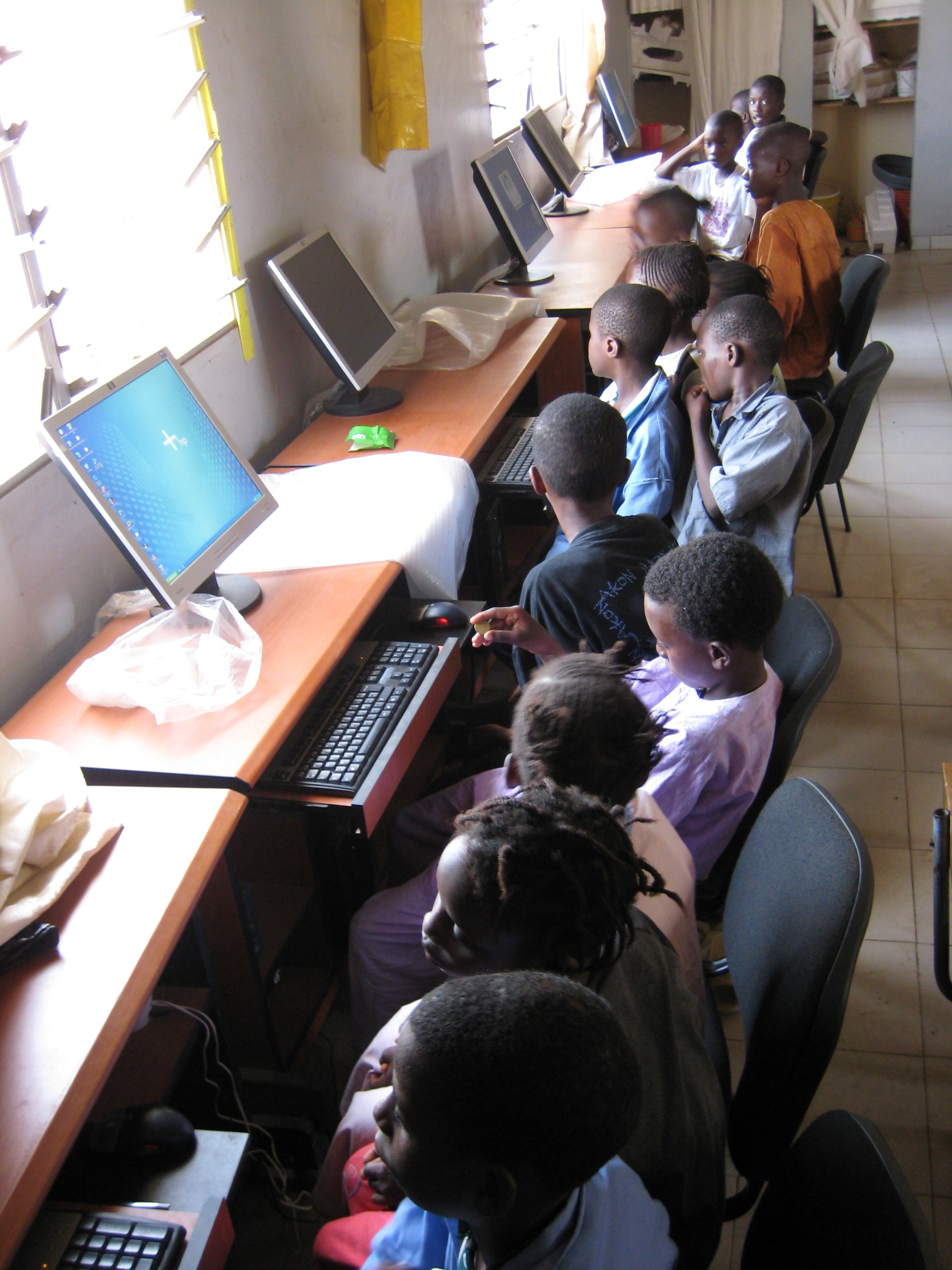 Children in front of computers at Serigne Amadou Aly Mbaye primary school in Medina, an inner suburb of Dakar
