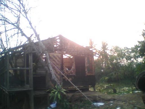 The home of Corina Samuel on the outskirts of the former Burmese capital, Yangon, was devastated by Cyclone Nargis, which ravaged much of southern Myanmar on 2 and 3 May, 2008.