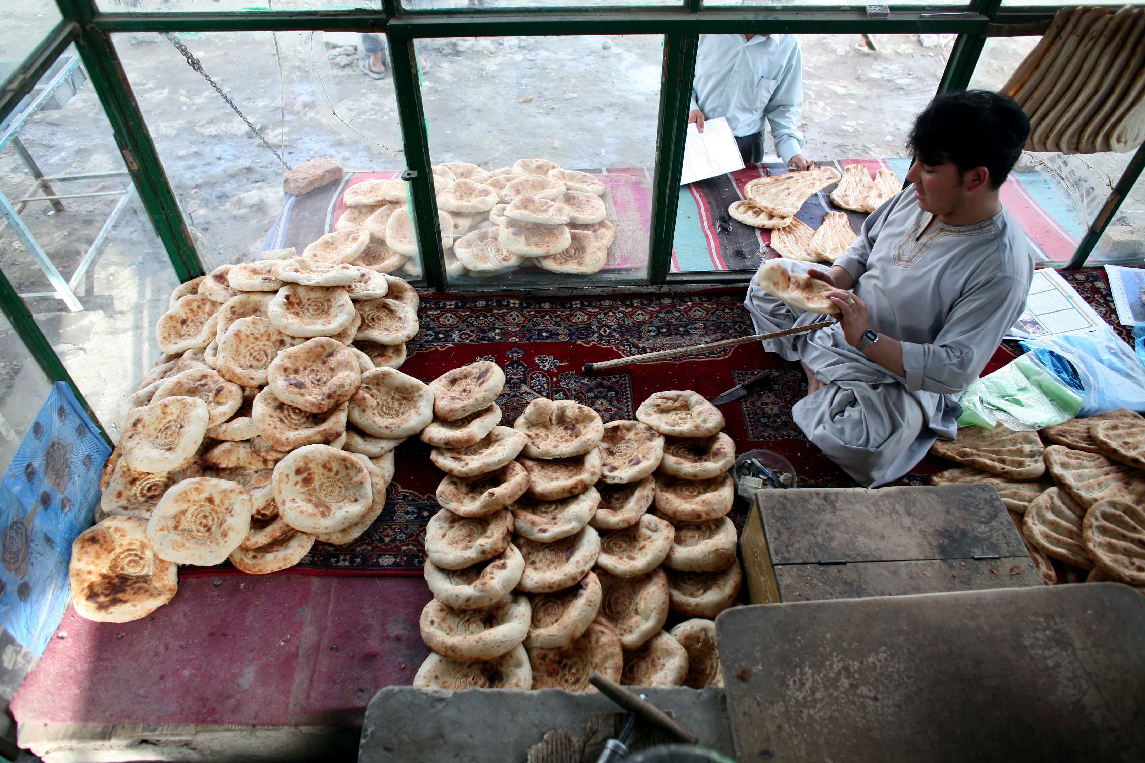 Bread for sale in a bakery in Kabul, Afghanistan June 2008. Basic food prices have increased dramatically in past year.