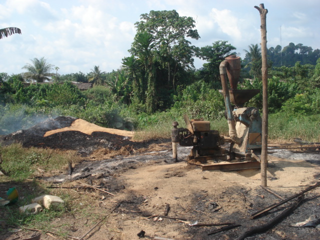 In the locality of Zeaglo in western Cote d'Ivoire -- a mill destroyed when youths attacked neighbourhoods of immigrant farmers. November 2008
