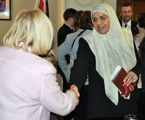 Nawal al-Samaraie, Iraq's former minister for women’s affairs, shakes hands with the Rt Hon Ann Clwyd MP, the British prime minister's special envoy on human rights in Iraq