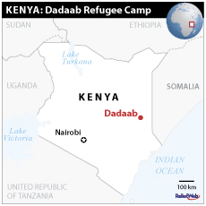 Location map for the Dadaab Refugee Camp in Kenya
