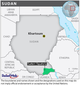 A map of Sudan highlighting Eastern Equatoria region