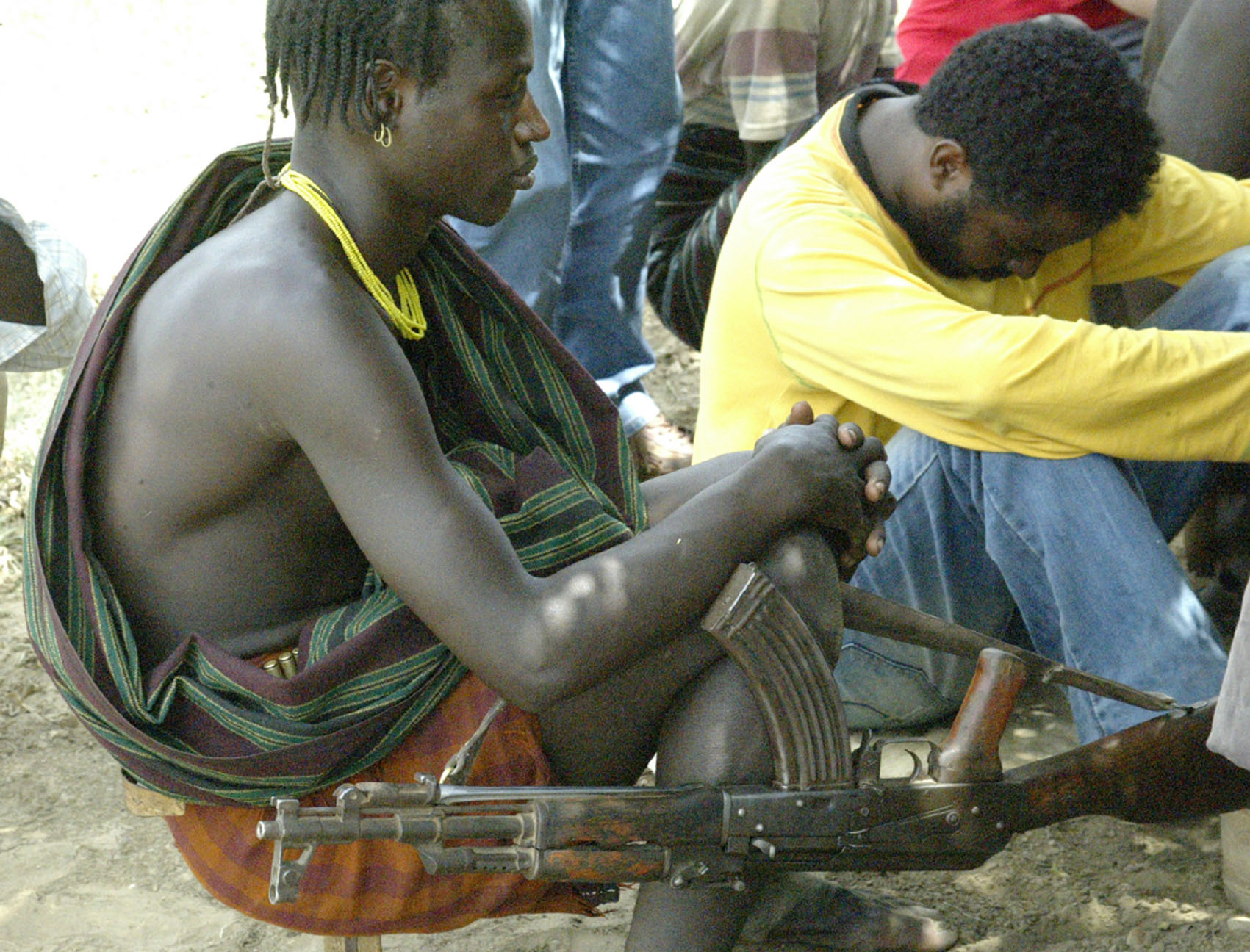 Members of the Hamer community carrying guns at a peace meeting in Turmi on 8 May