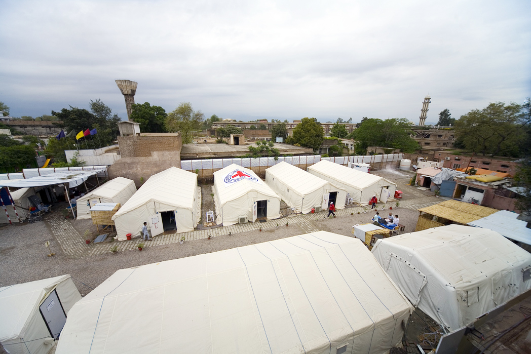 The International Committee of the Red Cross (ICRC) 80-bed, five ward, tented hospital in Peshawar has been taking in people with shrapnel, bullet and shell wounds, and severe burns