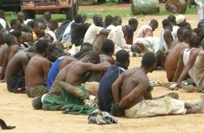 Scores of suspected members of radical Islamic group Boko Haram at Maiduguri police headquarters in Borno state in northeastern Nigeria