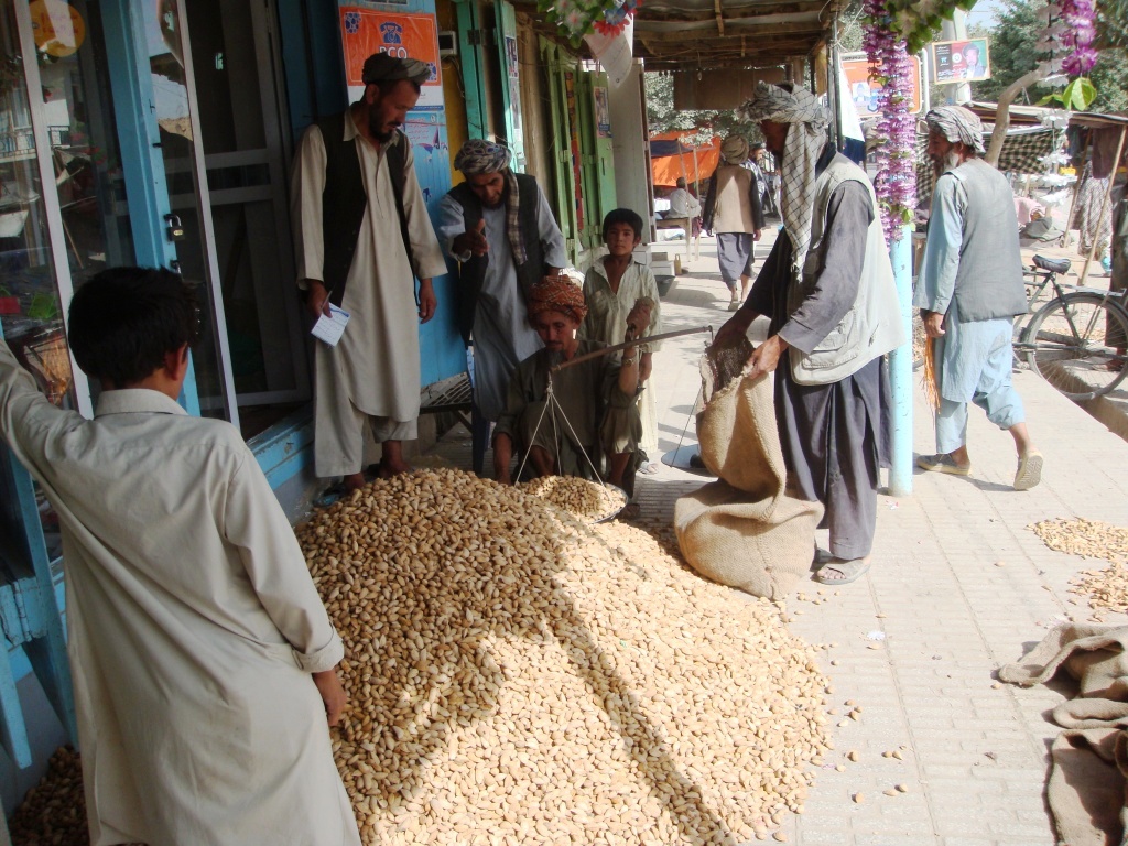 In-shell almond sold at a market in the north of Afghanistan