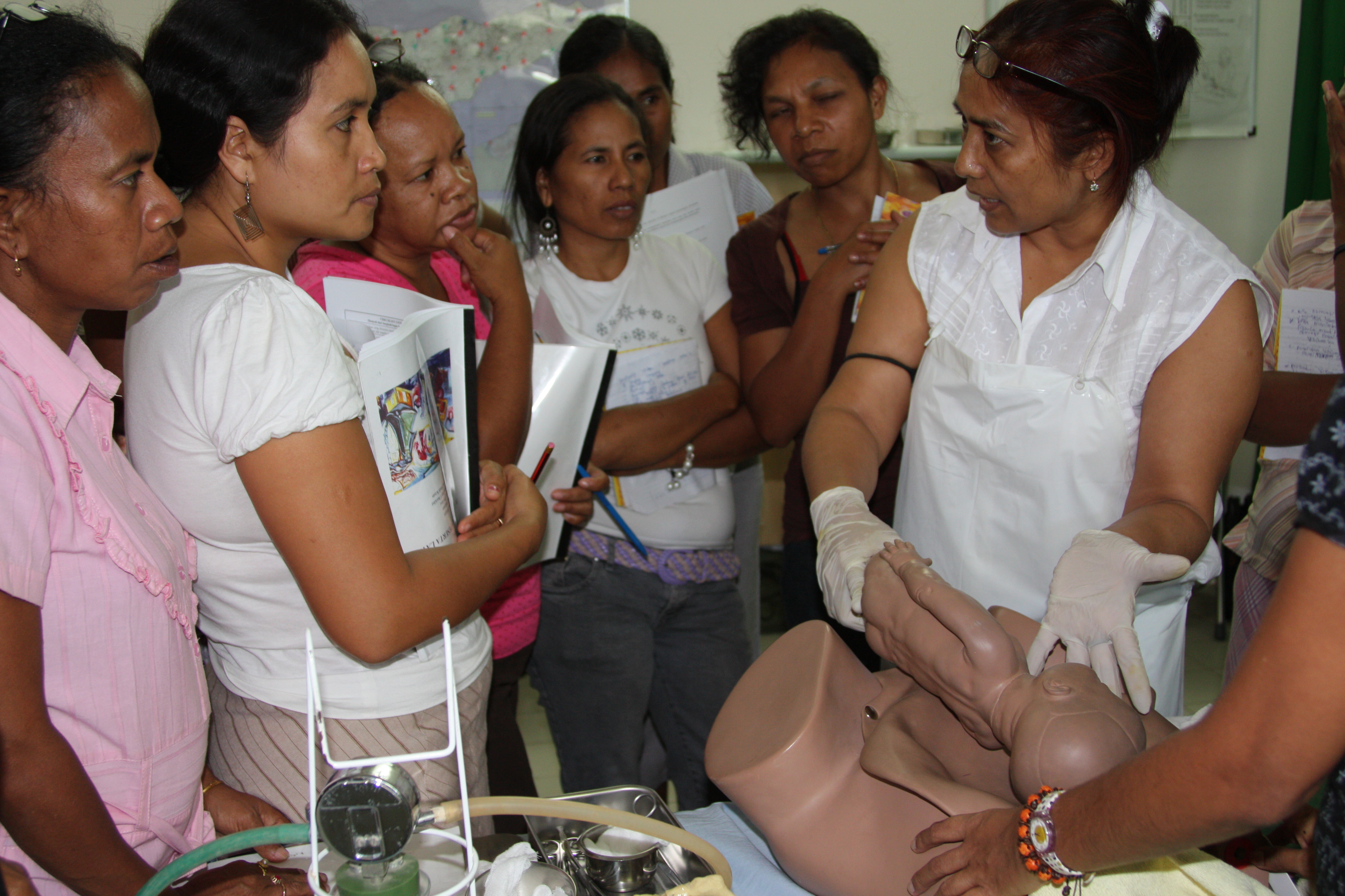 Dr Amita Thapa (right) leads a practical demonstration on vacuum-assisted deliveries