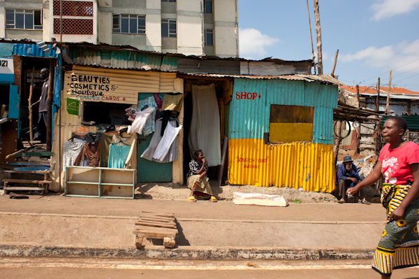Shops in Kibera: Efforts are ongoing to help food insecure slum dwellers, whose numbers are rising rapidly, with the UN, donors and NGOs running several food security and slum-upgrading programmes in informal settlements across the country