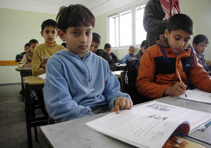 Mohammed al-Khouli, 9, in a technology class at al-Mu'tasem Elementary School in Gaza City