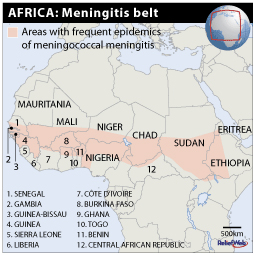 Meningitis belt in Africa (<a href=