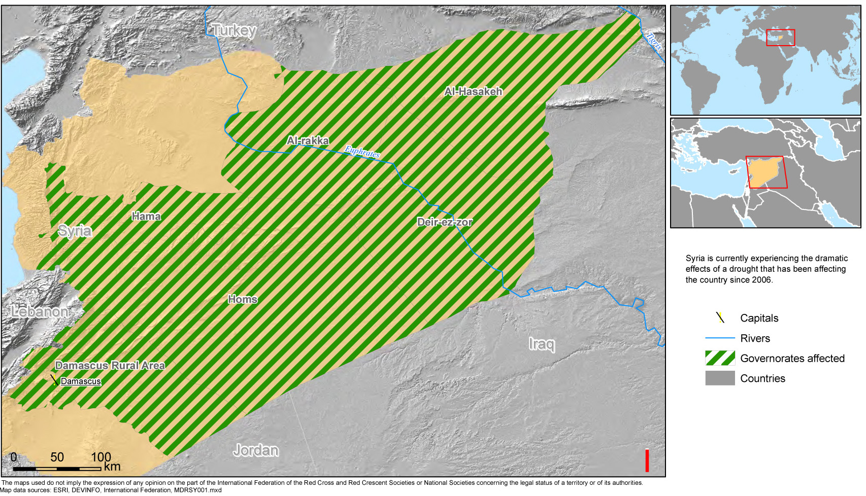 Syria's drought-affected provinces as of 3 August 2009