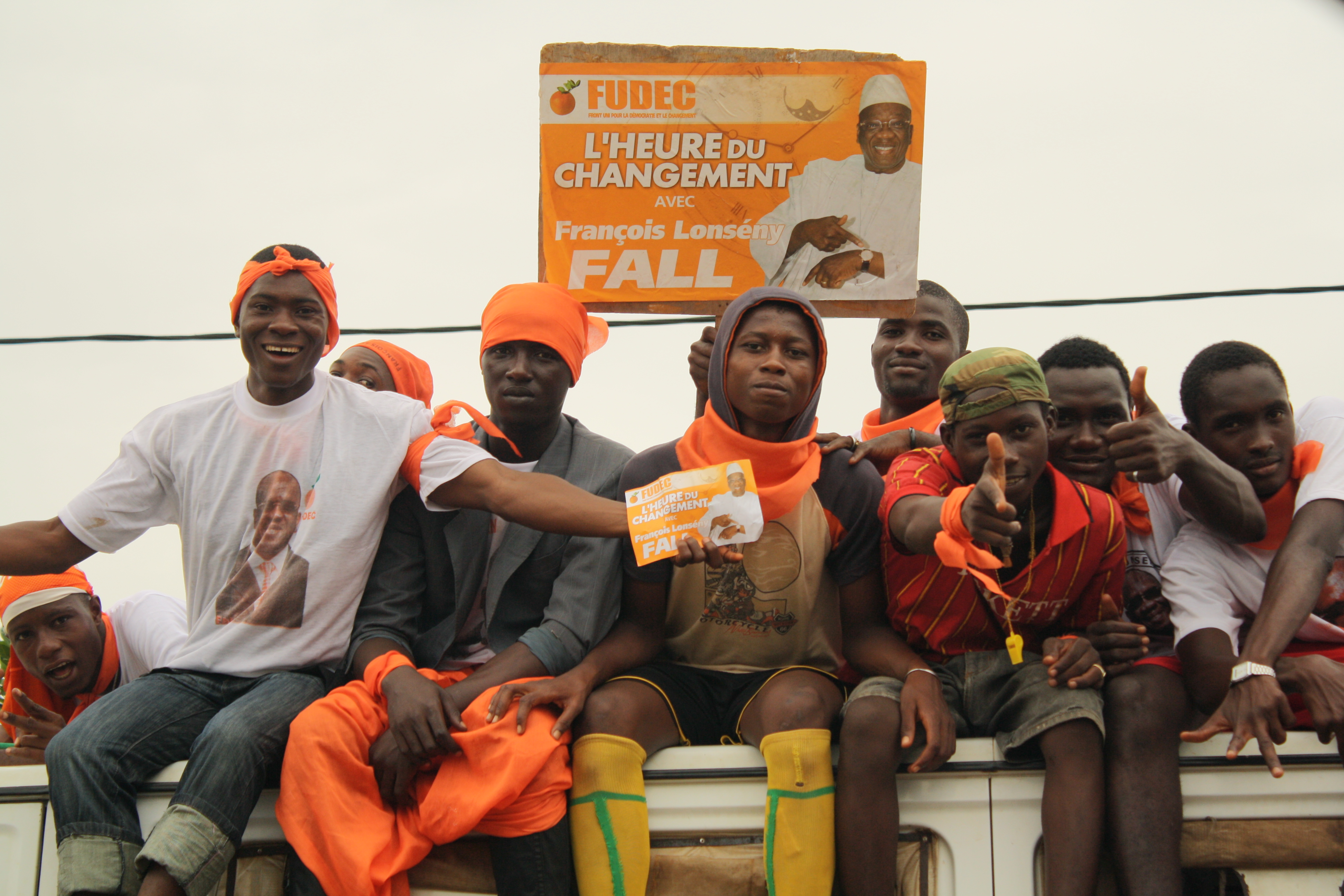 Youths in the Guinea capital Conakry on the final day of campaigning for the 27 June presidential election