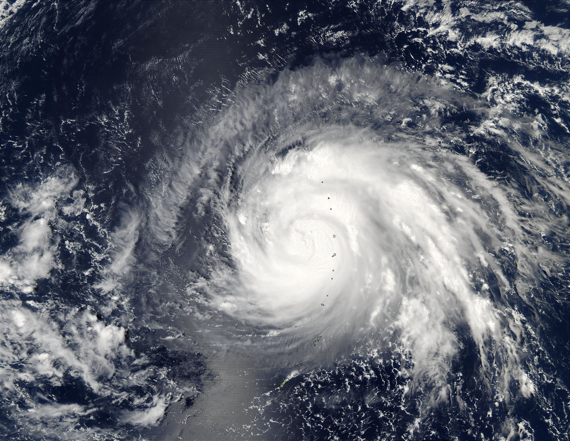 Satellite view of typhoon Higos over Mariana Islands, Pacific ocean. For generic use