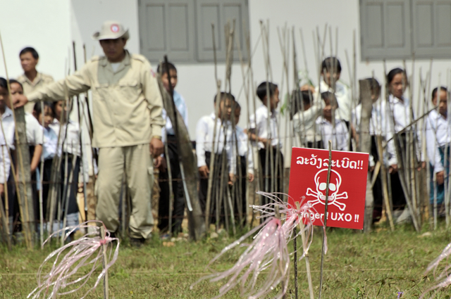 UXO clearance outside a school in Laos