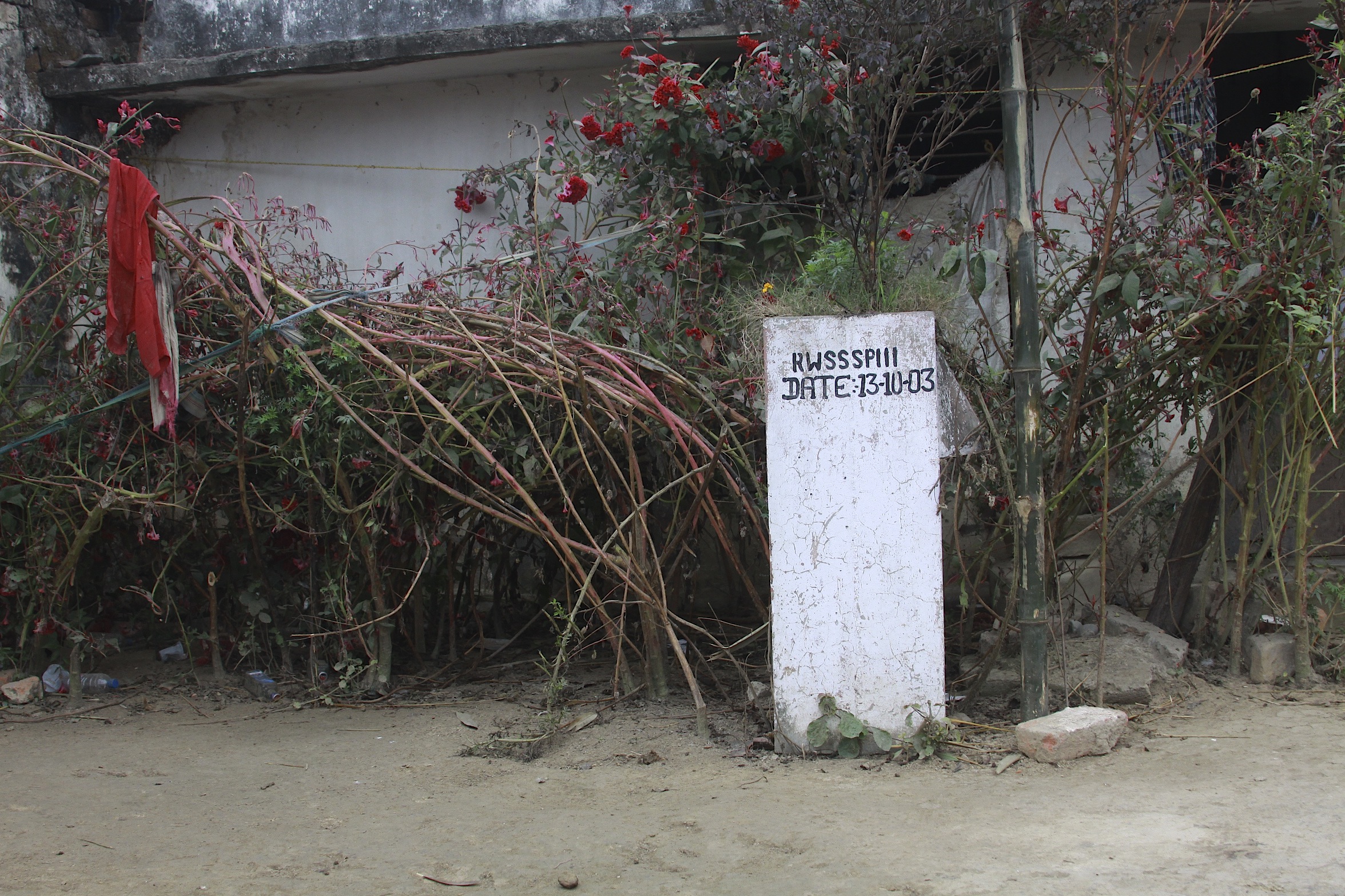 An abandoned arsenic water filter, now planter, in Terai region of Nepal