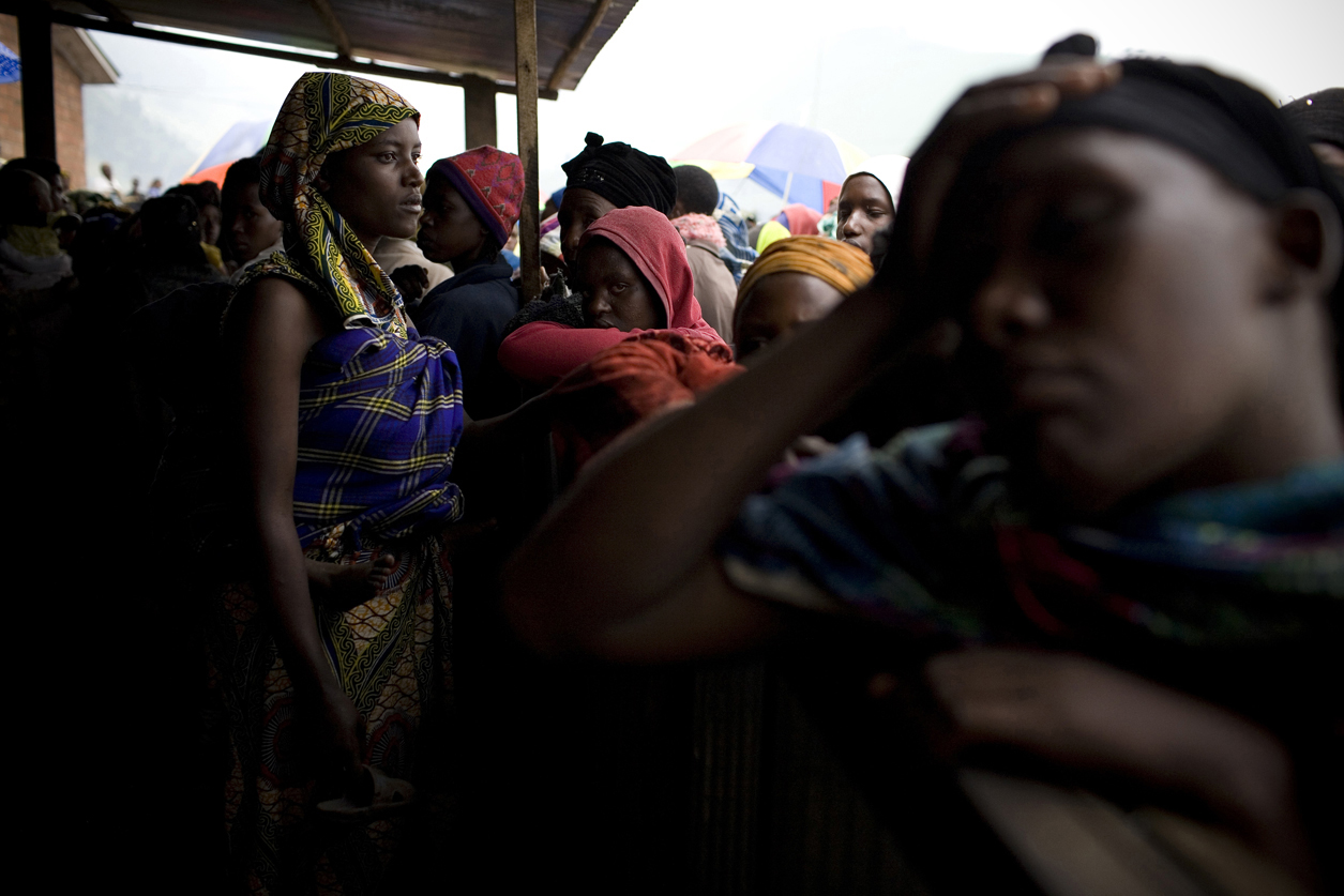 Congolese refugees at the Nkamira Transit Centre, western Rwanda. Clashes between troops allied to former Congolese rebel leader, and now army General Bosco Ntaganda, and the Congolese army in North Kivu Province, have led to the displacement of thousands