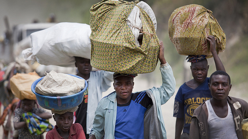 Population fleeing their villages due to fighting between FARDC and rebels groups, Sake North Kivu the 30th of April 2012