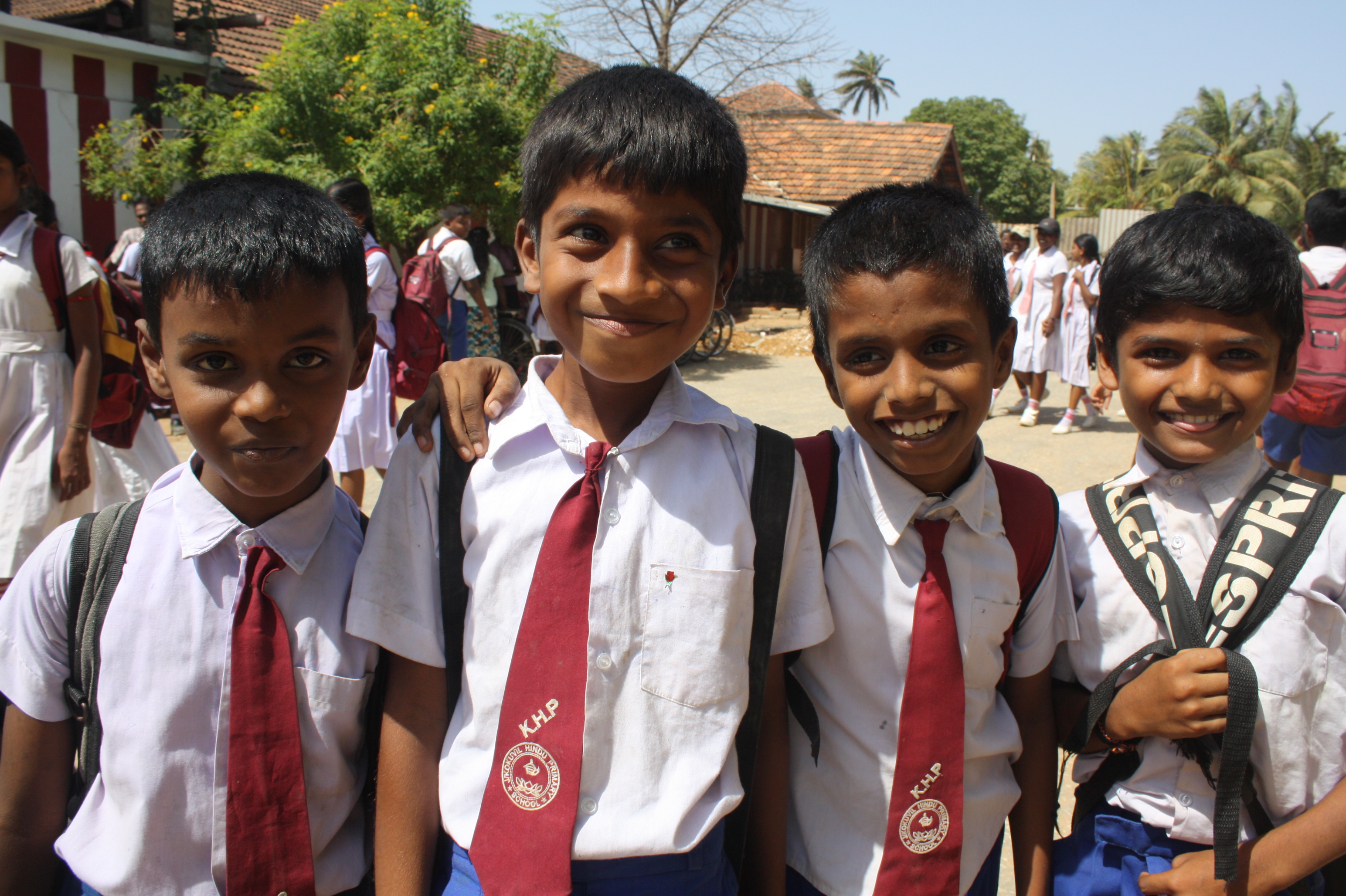 A group of Tamil boys in Jaffna District northern Sri Lanka smile to the camera