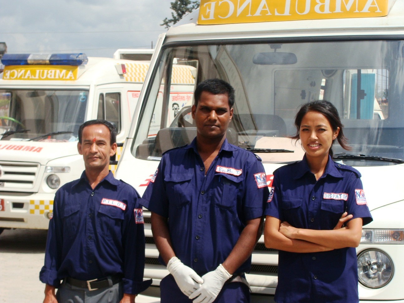 Umesh Prasad Sah, 28 (centre), and his team, is one of only 20 trained paramedics in the country