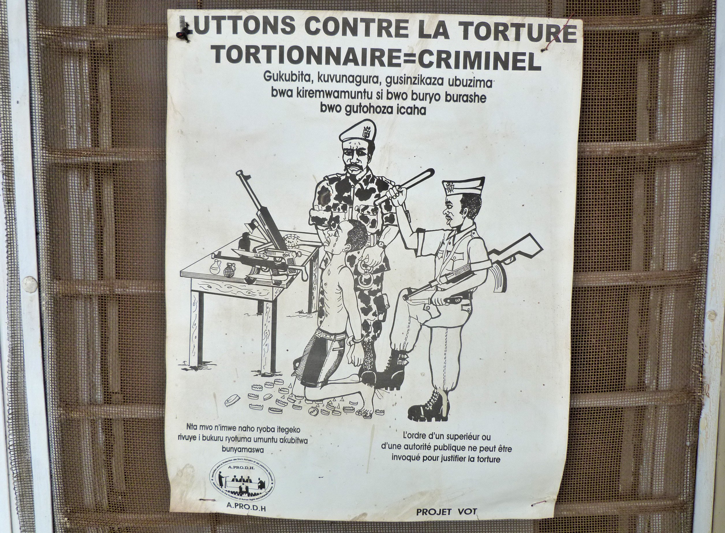 Poster outside human rights activists office in Bujumbura