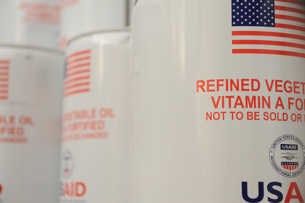20 litre containers of cooking oil sent by donors to Madagascar