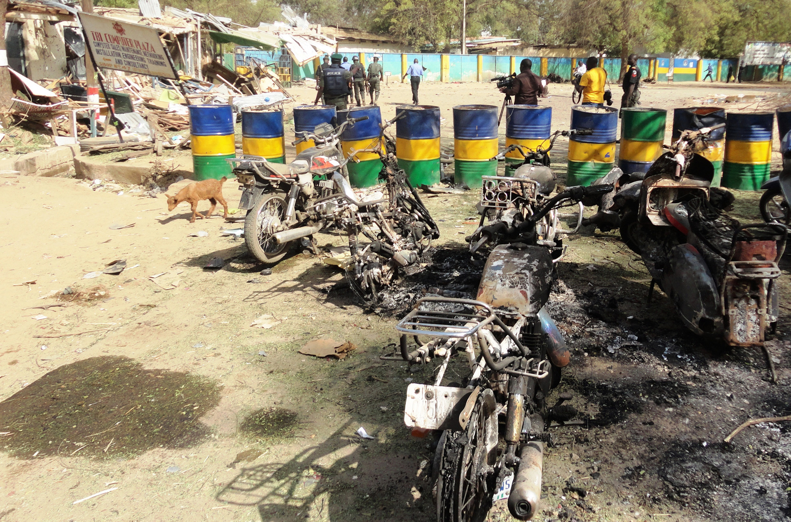 Destruction caused by Boko Haram militia at a police headquarters in the northern Kano city