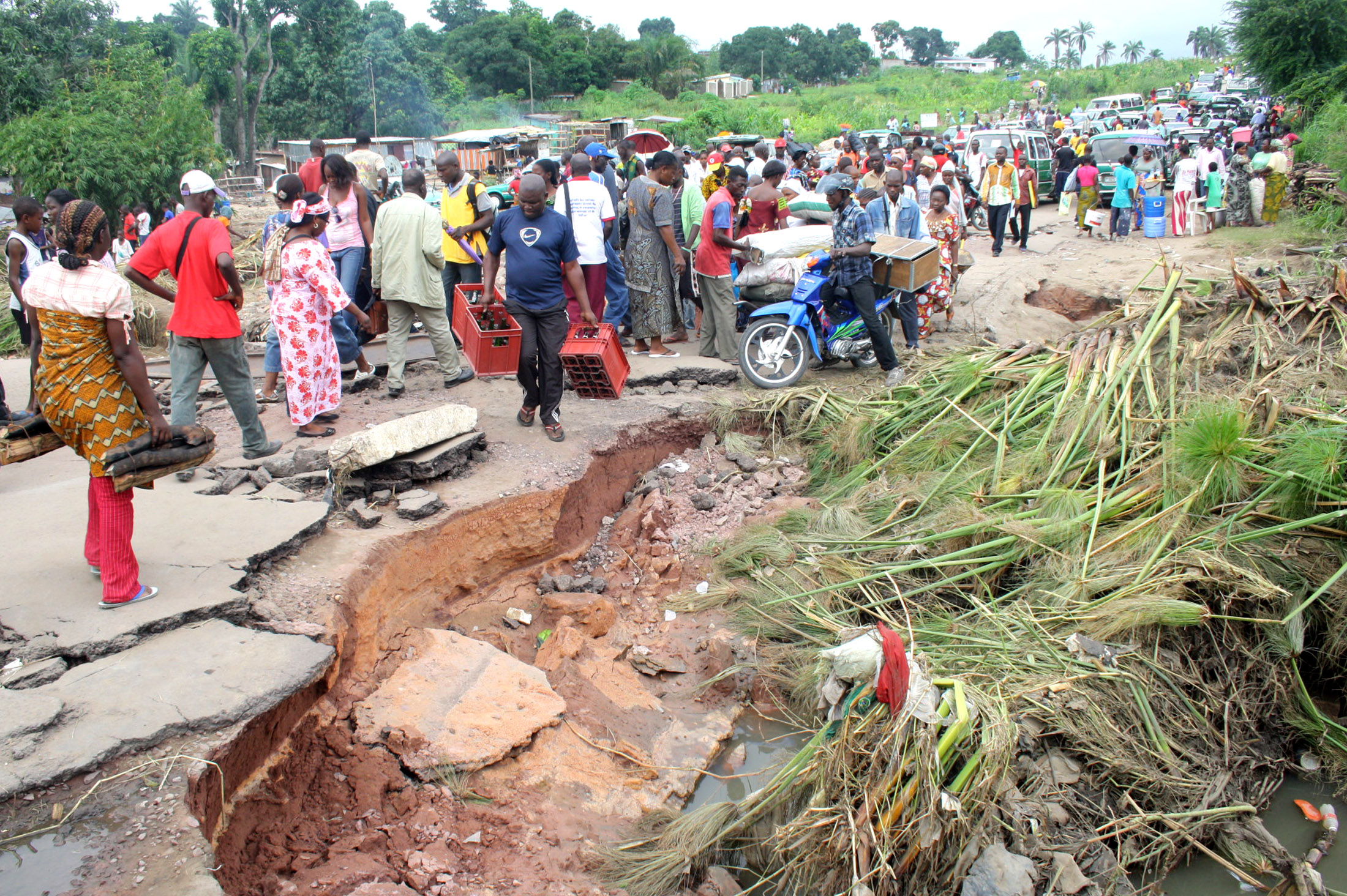 Floods caused extensive damage to homes and infrastructure, such as this road in the south of Brazzaville