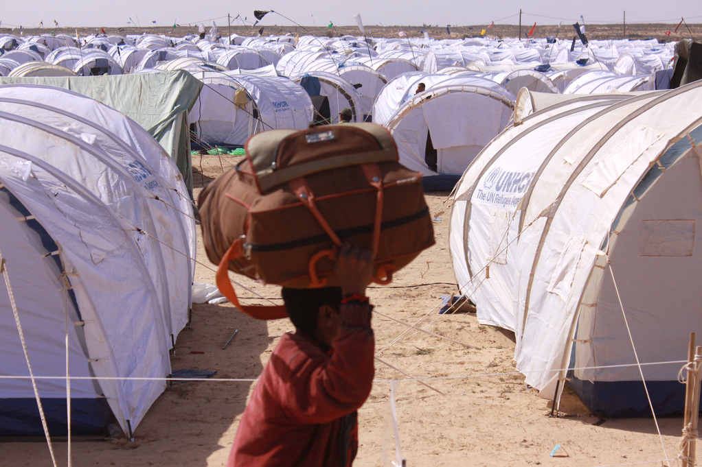New arrivals in Choucha transit camp, set up to accommodate people fleeing the violence and civil unrest in Libya (file photo)