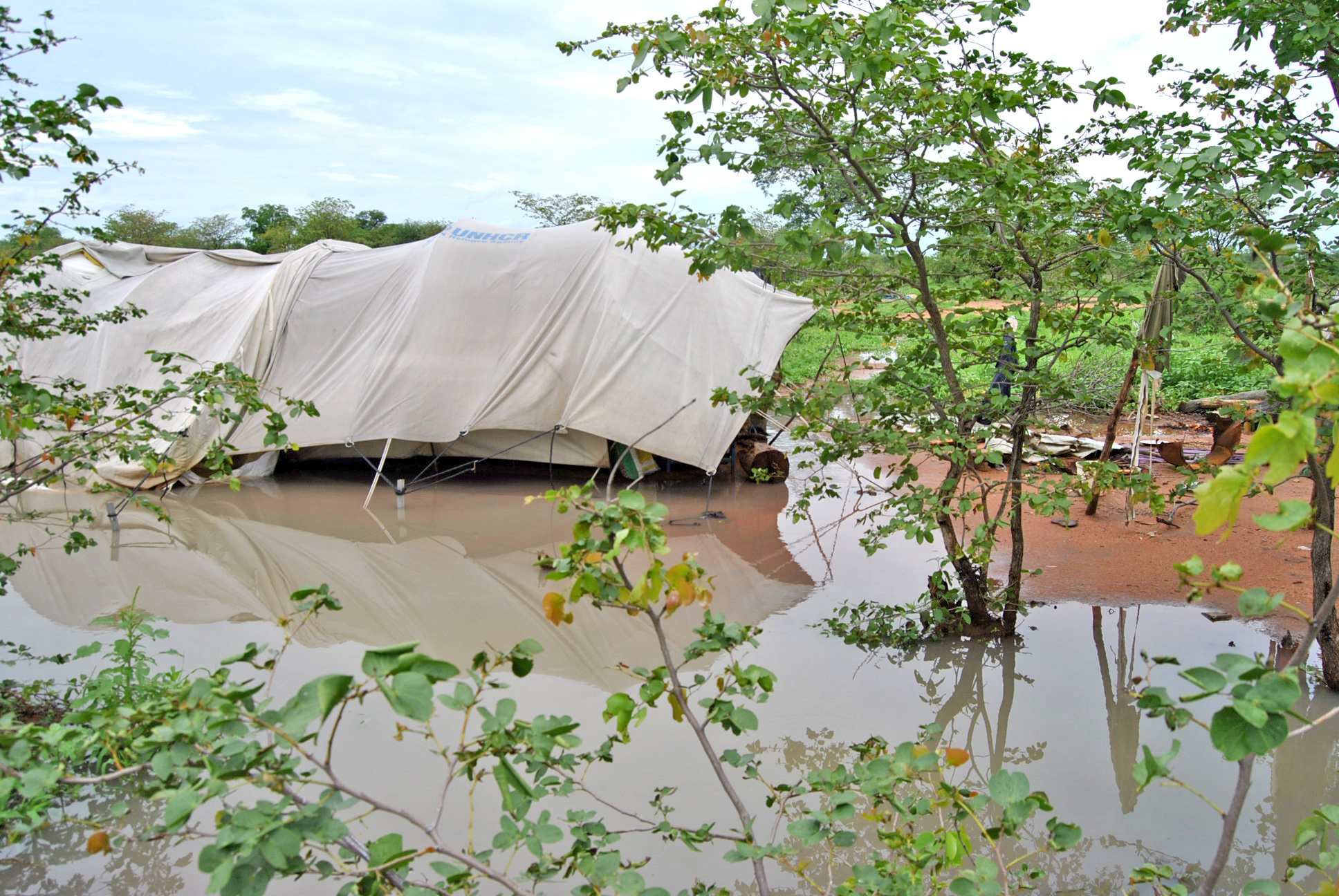 Refugee shelters inundated with flood waters at Dukwi Refugee Camp in Botswana