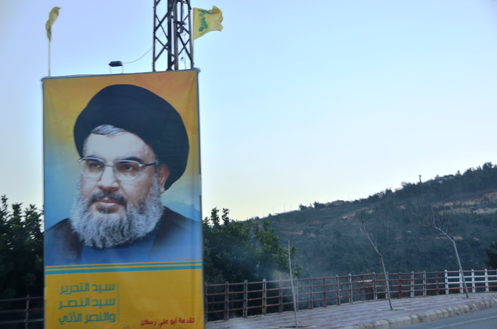 A larger-than-life poster of Hezbollah leader Hassan Nasrallah in southern Lebanon. Most of the south's residents are Shia and strongly support Hezbollah