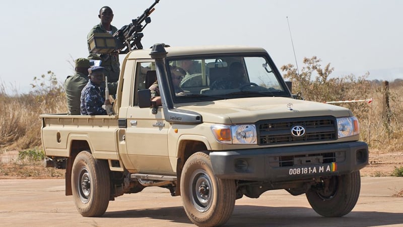 A Malian airfield force protection vehicle and crew at Bamako Airfield, Mali, Africa