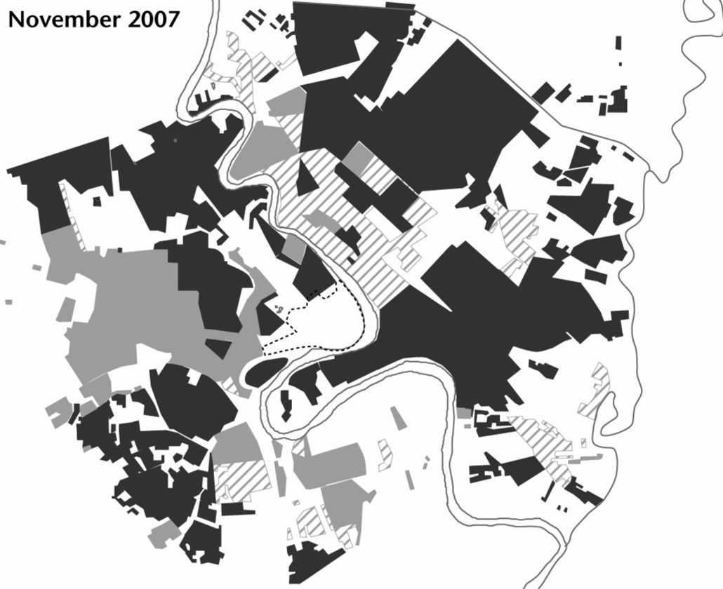 The sectarian composition of the Iraqi capital Baghdad in November 2007, after nearly two years of inter-sectarian violence, following the US invasion of 2003