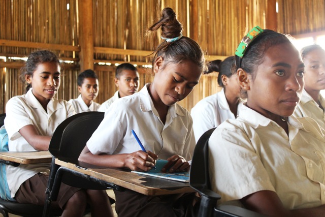 Natersia da Silva, 14, learns how disasters affect her school, Mau Chica, Manufahi District