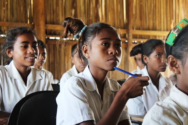 Natersia da Silva, 14, learns how disasters affect her school, Mau Chica, Manufahi District