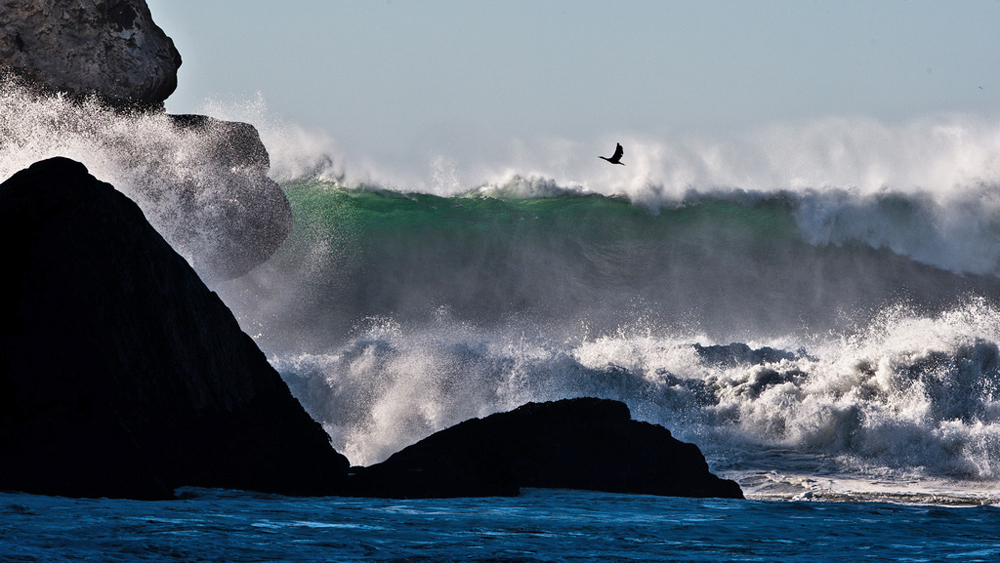Pounding early winter surf from massive 15 foot ocean swells