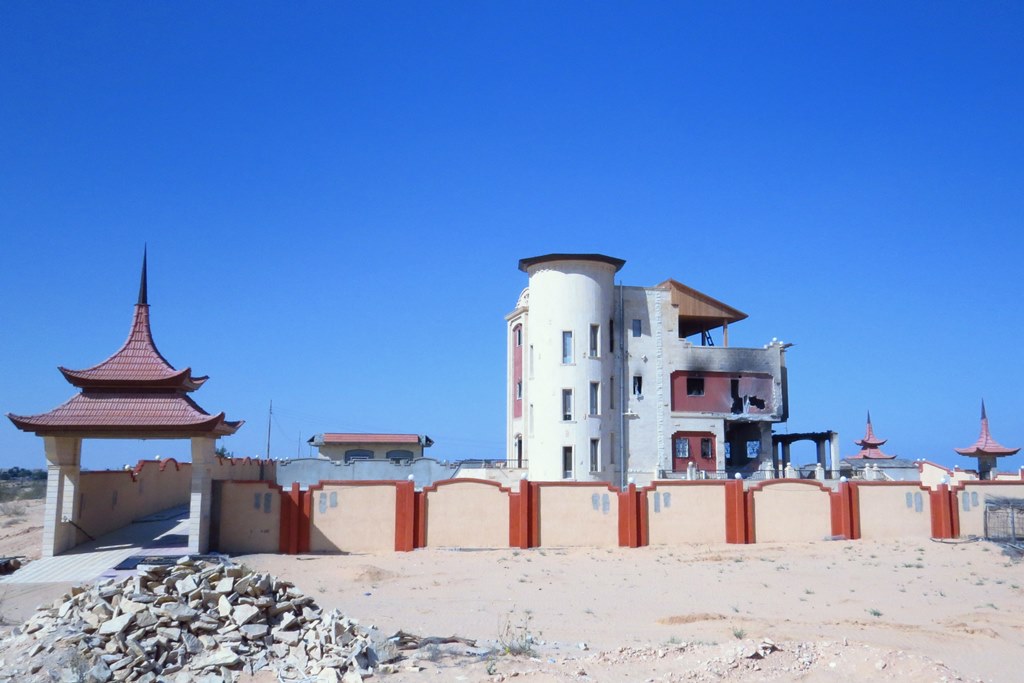 An opulent-looking house in al-Mehdiya village, in North Sinai, less than five kilometers from the border with Gaza. It belongs to Youssef Eid El Menai, said to be a human trafficker, who local residents say has fled the area. The Egyptian army first set