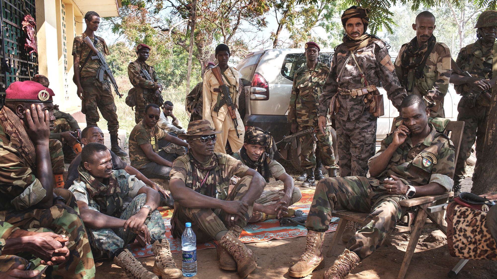 Seleka Forces gather as HRW Peter Bouckheart informs them of the evidence he has gathered against them on war crimes they have committed.