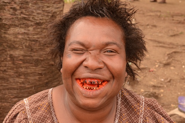 A woman chews betel nut in Goroka, the provincial capital of the Eastern Highlands. Betel nut chewing is a major source of cancer