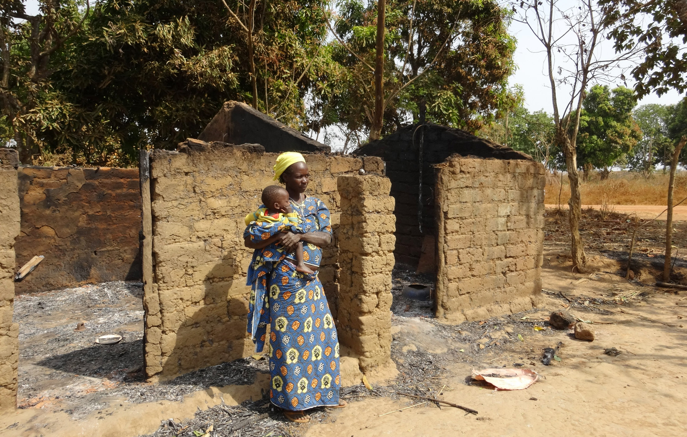 Christian woman married to a Muslim whose house was burned by anti-balaka. At village of Bessan in west CAR.